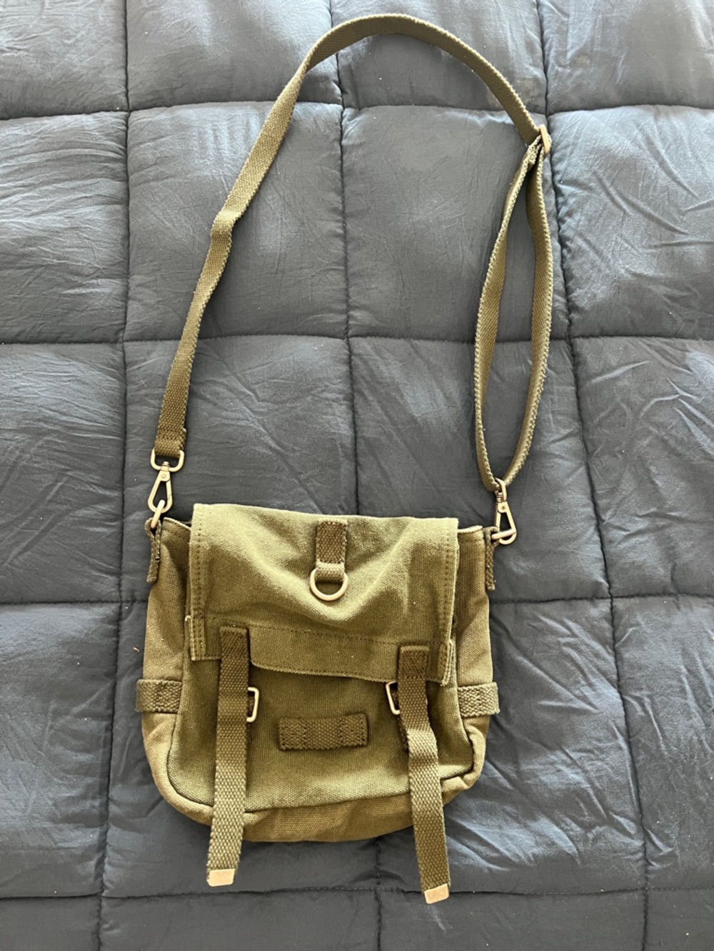 Brandy Melville Olive Green Canvas Tote with White Logo